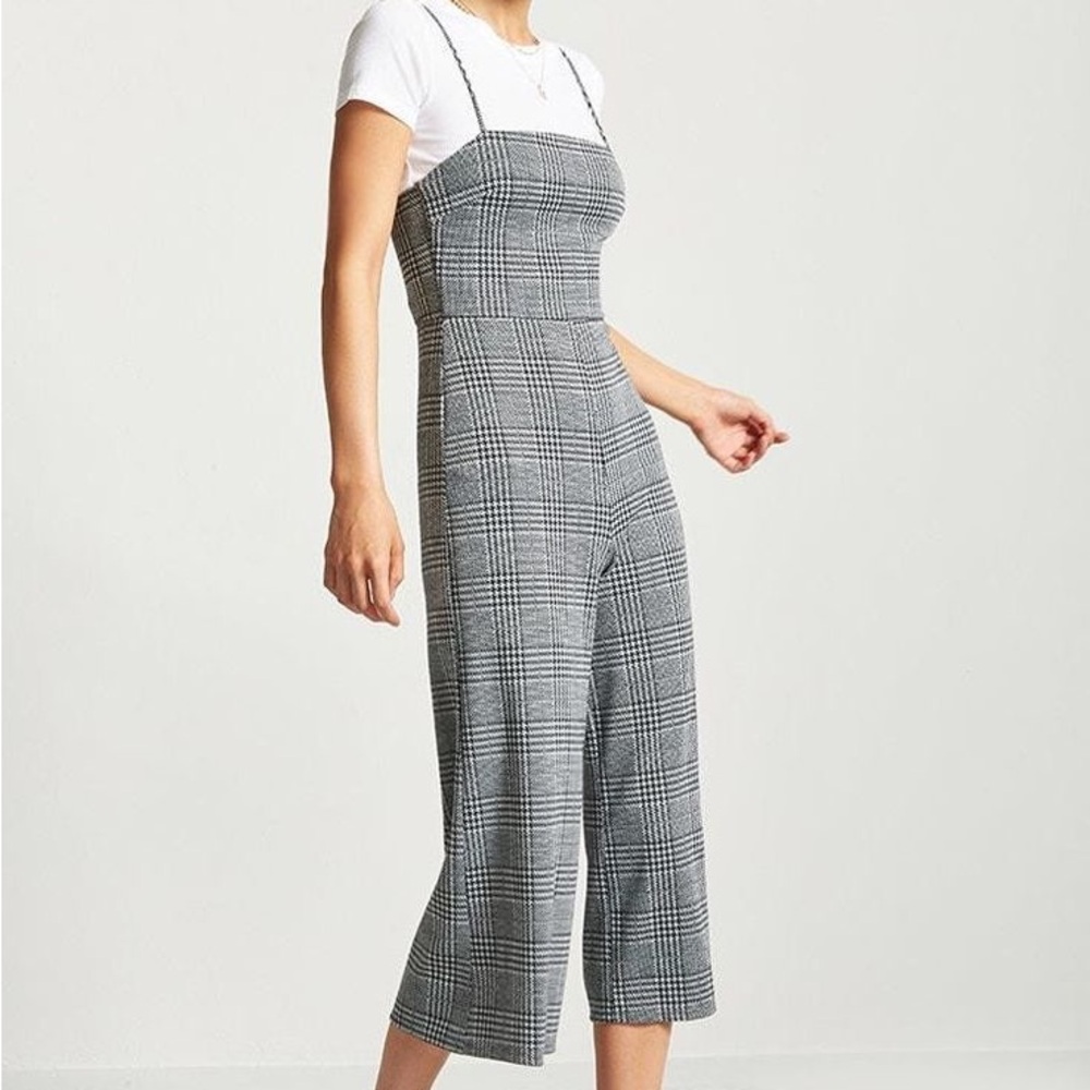 Forever 21 Glen Plaid Wide- leg Jumpsuit.